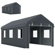 Outsunny 10' X 20' Carport Portable Garage, Heavy Duty Car Port Canopy With 2 Roll-Up Doors & 6 Ventilated Windows For Car, Truck, Boat, Garden Tools, Dark Grey - A - 查看 10