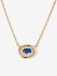 Elegant Luxury 925 Sterling Silver 18K Gold Plated Halo Necklace With Sapphire Blue, Ruby Red, Emerald Green Pave Zirconia For Women - Necklace - View 15