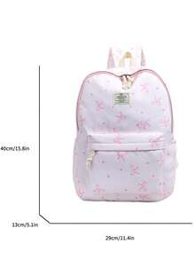 1件女孩校園風愛心與蝴蝶結圖案後背包，大容量尼龍學生日常包，多層收納休閒後背包，短途旅行包，適合男孩、女孩、學生、兒童，理想用於開學季、日常通勤、購物、短途旅行與戶外休閒旅遊 - 粉色 - 查看 3