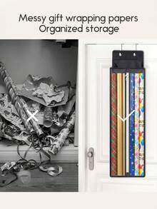 1pc Black PVC Gift Wrapping Paper Storage Hanging Bag, Door Back Hat Storage Bag, Large Capacity Space-Saving Closet Storage Bag, Art Room Craft Paper Storage Bag, Suitable For Holidays, Study, Classroom, Bedroom - Black - View 4