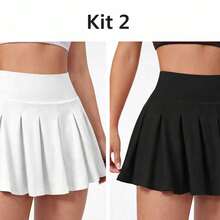Women's High-Waisted Ruffled Short Skirt For Fitness, Gym, And Comfort In Supplex Fabric - 黑與白 - 查看 1
