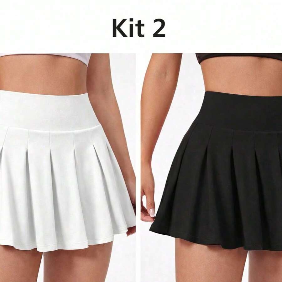 Women's High-Waisted Ruffled Short Skirt For Fitness, Gym, And Comfort In Supplex Fabric - 黑與白 - 查看 1