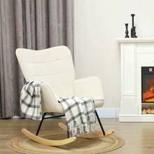 Rocking Chair, Velvet-Look Rocking Chair, Armrests, Rocking Chair With Wooden Feet, Lounge Chair For Living Room, Bedroom, Beige - 米色 - 查看 2