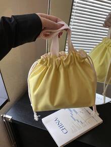 Fashionable Colorful Drawstring Bucket Bag - Yellow - View 7