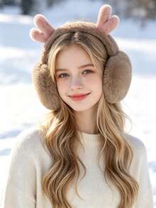 1pc Cute Deer Horn Plush Earmuffs, Foldable Warm Ear Covers For Autumn/Winter, Versatile Outdoor Cold-Proof Ear Warmers For Girls And Students - Multicolor - View 7