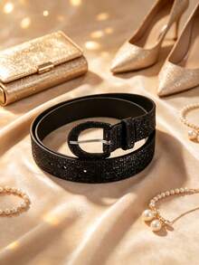 APLCSEY 1pc Fashion Rhinestone Decor Women's Belt - Black - View 3