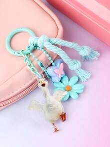 Cute White Goose Acrylic Keychain, Floral Butterfly Tassel Bag Charm, Pastel Knotted Rope Pendant Accessory For Backpack Keys - 2879 - View 5