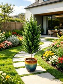 1pc Artificial Pine Tree, Faux Greenery With Natural Trunk, Pointed Base Design For Direct Planting, Low Maintenance Yard Landscaping, Home Decor, Holiday Atmosphere, Pot Not Included (3 Shovels Need To Be Purchased Separately) - Multicolor - View 4
