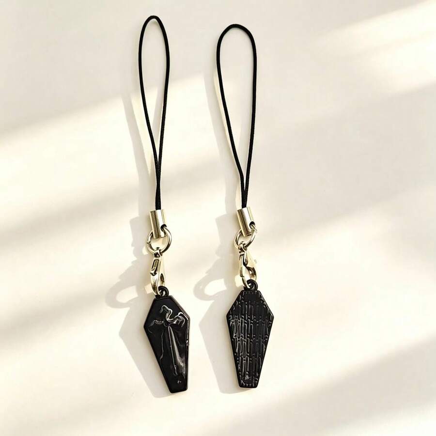 2pcs Black Coffin Pendant Phone Charm - Black - View 1