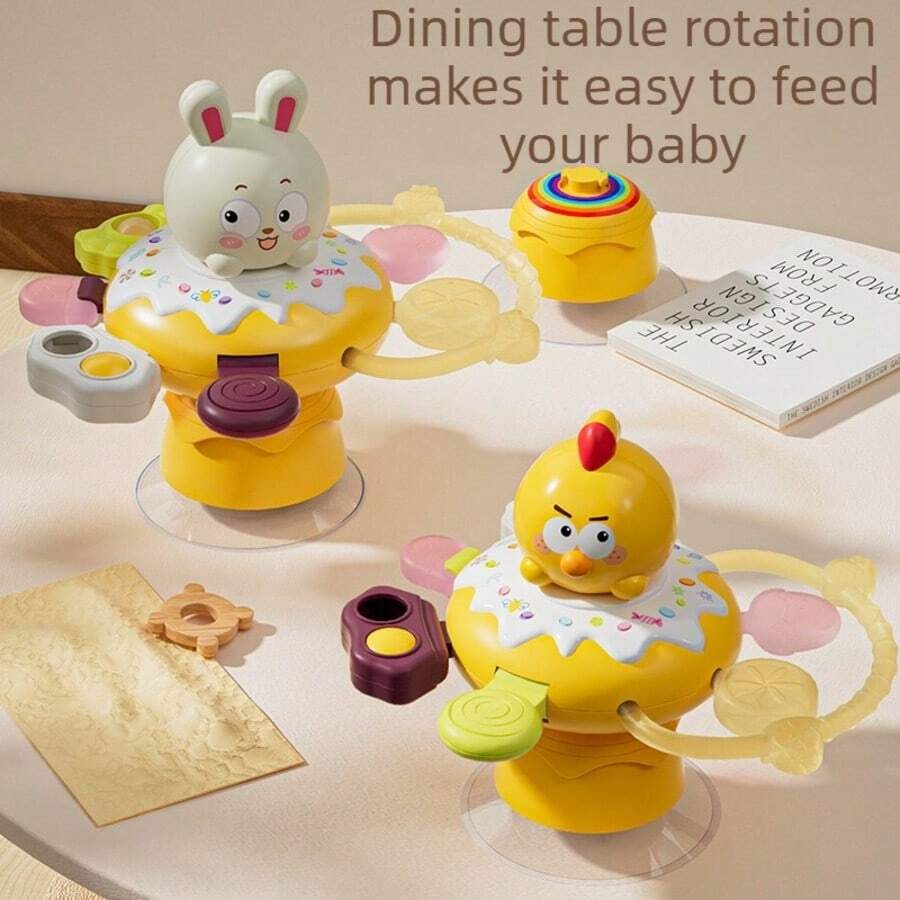 1pc Multifunctional Baby High Chair Suction Cup Spinning Toy Base, Detachable Educational Early Learning Grasping Soothing Toy, Cute Chick And Rabbit Styles, Birthday Gift, Christmas Gift, Holiday Gift, Random Shipment - Mixed Color - View 1