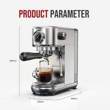 HiBREW H10B Semi-Automatic Espresso Machine, Stainless Steel Body, 51mm Portafilter, 1.3L Large Capacity Removable Water Tank, OPV Overpressure Protection, Visual Pressure Gauge, Supports Hot And Cold Extraction, Customizable Settings - 查看 11