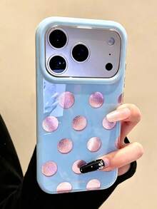Simple Polka Dot Glitter Glacier Pattern Soft Phone Case Compatible With IPhone 18 Pro Max 17 Pro Max 16 Pro Max 16 Pro 16 15 14 13 Pro Max Minimalist Phone Protective High-End Anti-Fall Cover Gift - Blue Powder - View 3