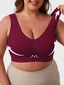 3 Packs Plus Size Women High Support Sports Bra, Breathable Hollow Mesh V Neck Wide Strap Wireless Tank Intimates For Workout, Daily Layering & Rest - Multicolor - View 4