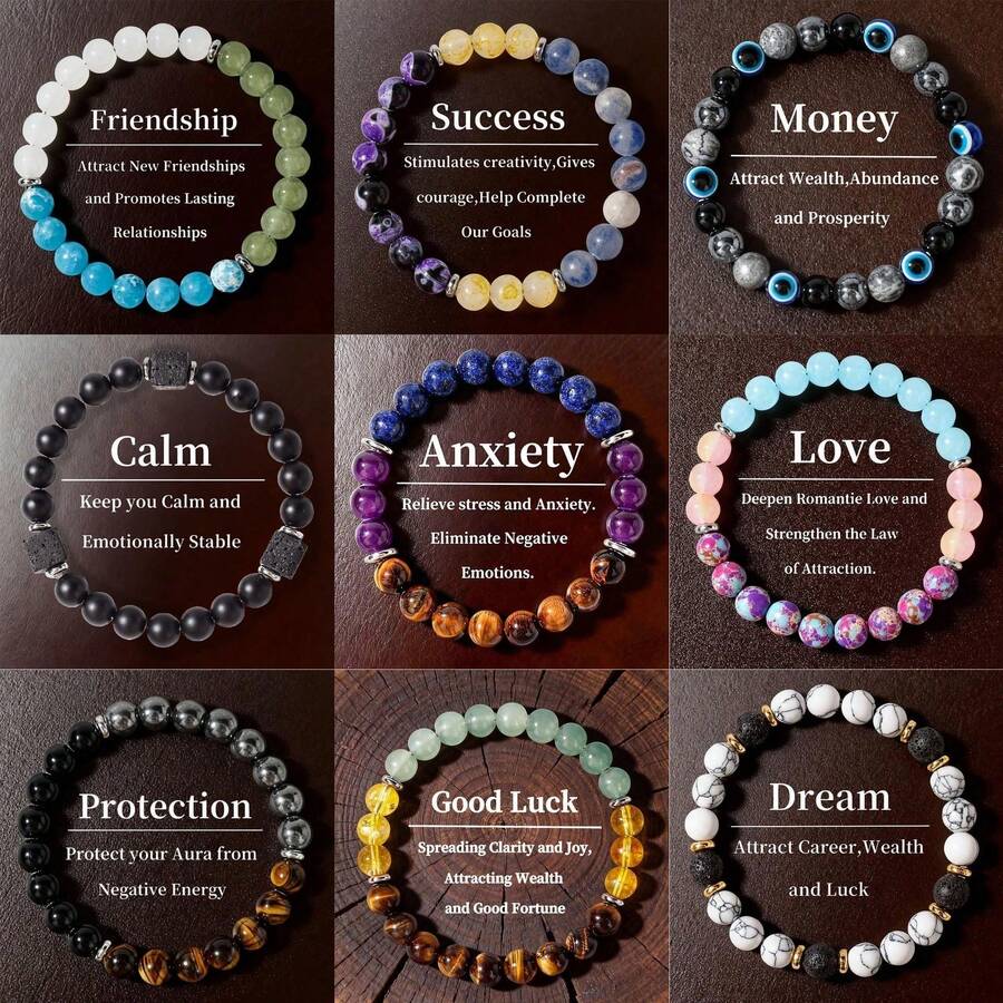 9-In-1 Magic Crystal Elastic Bracelet, Unisex, Symbolizing Peace, Wealth, Prosperity, Good Luck, Love And Protection, Crystal Beads Bring Optimism, Positivity And Confidence, Perfect Gift For Halloween, Christmas, Party, Birthday And Daily Wear - Multicolor - View 1