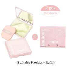 NOVO 1/2pcs Portable Oil Blotting Sheets, Easy To Carry, Green Facial Oil Absorbing Paper With Mirror And Powder Puff, Suitable For All Skin Types, Unisex Skincare Tool, Travel Essential, Self-Care, Facial Care - Multicolor - View 10