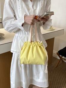 Fashionable Colorful Drawstring Bucket Bag - Yellow - View 4