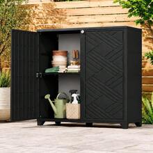 Outdoor Storage Cabinet Waterproof Resin Deck Storage Box Organizer Unit With Adjustable Metal Shelf Double Doors Upright Tool Cabinet For Garden Patio Pool Porch Garage Grey Black 1 Pack - Black-0shelf - View 10
