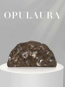 OpulAura 歐美時尚復古貝殼造型休閒紋理金屬色方型手拿包，不對稱設計手提包，磁吸開合，適合派對、婚禮、舞會、晚宴、女性生日派對及舞會聚會 - 咖啡 - 查看 10