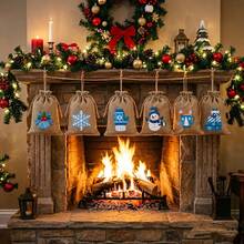 1/10/15/30pcs Linen Drawstring Bags With Blue & White Christmas Patterns - Reusable Suitable For Gift Wrapping, Storage, Fireplace Hanging Decorations, Party Favors, New Year Gifts - Multi- For, Events, Gift Wrap Storage - Multicolor - View 5
