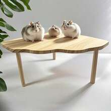 1pc Fan-Shaped Corner Solid Wood Hamster 2-Tier Platform Table, Small Pet Cage Nest, Landscape Accessory, Easy To Install, Climbing Interactive Standing Toy, All-Season Use, Suitable For Multiple Scenarios - View 1