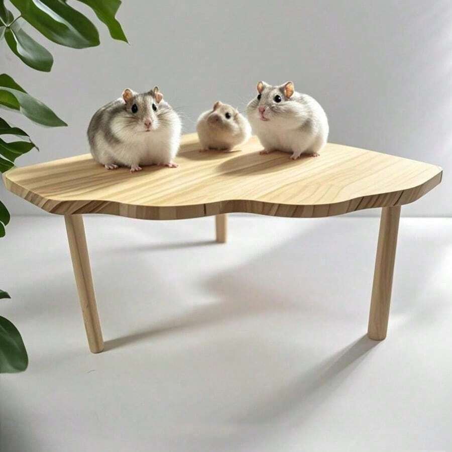 1pc Fan-Shaped Corner Solid Wood Hamster 2-Tier Platform Table, Small Pet Cage Nest, Landscape Accessory, Easy To Install, Climbing Interactive Standing Toy, All-Season Use, Suitable For Multiple Scenarios - View 1