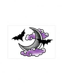 1sheet Gothic Purple Cloud Crescent Moon Bat Temporary Tattoo Stickers, Waterproof Long Lasting Fake Body Tattoo Decal, Witch Dark Witchy Pattern, Unisex For Collarbone Shoulder Arm, Halloween Punk Party Cosplay Decor, Easy Removable Body Art Sticker - Multicolor - View 4
