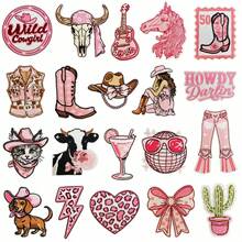 20PCS Pink Cowgirl Iron On Patches, Sew On Embroidered Applique Repair Patch DIY Crafts Projects For Clothing Jacket Jeans Pants Dress Backpack Hat Decorations Gifts - Multicolor - View 13