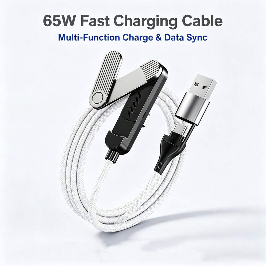Plug And Play Braided Charging Cable With Stand, Durable Braided Charging Data Cable + 360° Adjustable Metal Stand, Suitable For Gaming, Office, Home Desktop, Fast Charging Cable USB+USB-C To Type-C Multi-Function Charging Cable Compatible With Phone 17/16/15/ Series Devices - Multicolor - View 1