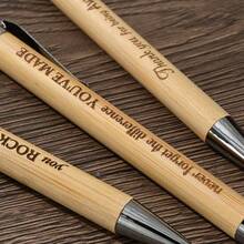 10Pcs/50Pcs/80Pcs/100Pcs-Bamboo Retractable Ballpoint Pens, Round Barrel With Metal Clip, Medium Tip, Smooth Writing And No Ink Leakage, Suitable For Office, Business, School And Events, Perfect Gift Choice (Random Pattern) - Bamboo Pen - View 5