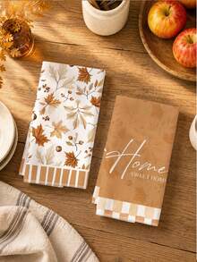 2pcs Minimalist Autumn Maple Leaf & Fruit Sweet Home Pattern Kitchen Towels, Soft Polyester Dish Cloths, Suitable For Kitchen Decor, Kitchen Cleaning, Holiday Party Decoration, Kitchen & Bathroom Supplies, Home Essentials, Home Decor, Housewarming Gift - Multicolor - View 5