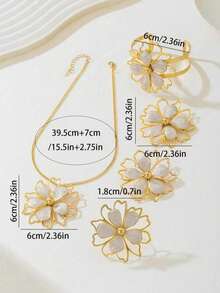 Hegaze 1 Set Elegant Floral Design Necklace, Earrings, Bracelet, Ring Jewelry Set - Multicolor - View 5