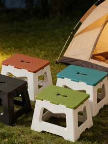 Taburete cuadrado de plástico duro minimalista moderno, multicolor de doble tono con asa, taburete plegable portátil, adecuado para entrada, cocina, espacios interiores, picnic al aire libre, camping, taburete para el hogar de todas las estaciones - Multicolor - Ver 4