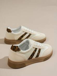 1 Pair Women's Multifunctional Fashion Casual Shoes, Flat Lace-Up Round Toe Rubber Sole Casual Sneakers, Beige & Contrast Color, Suitable For Daily Wear, Casual Shoes Size 36-42, - Beige - View 13