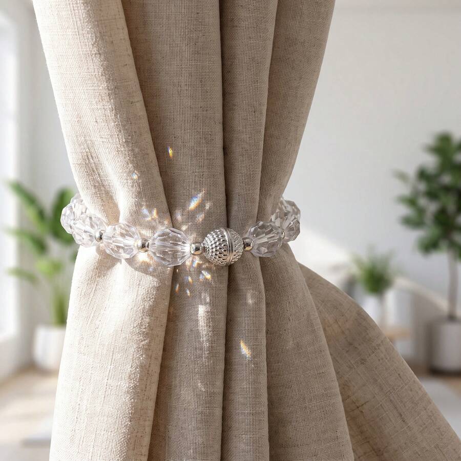 1 Pair New Diamond Transparent Bead Magnetic Curtain Tiebacks, European Luxury Style Curtain Hooks, Home Textile Decor & Halloween Gift - Crystal Luxury - View 1