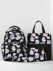2026 Cute Colorblock Women's Backpack, Multi-Pocket Nylon Student Backpack, Girls Cute Laptop Backpack Set - Multicolor - View 2