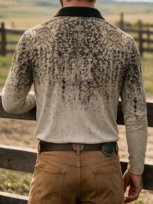 Men's Autumn Casual Vintage Gradient Color Button Long Sleeve Polo Shirt - Multicolor - View 5