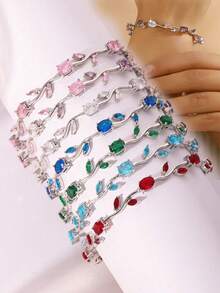 Brazalete de plata con flores y enredaderas de cristal - Joyería fresca adecuada para uso diario/casual de mujeres - Multicolor - Ver 1