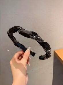 1 Piece Of Retro French Rhinestone Black Hair Headband With High-End And Versatile Hair Styling, Suitable For Daily Halloween And Christmas Outings - Multicolor - View 11