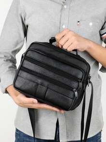 Wear-Resistant PU Leather Crossbody Bag For Men, Multi Independent Zipper Pockets Large Capacity Storage, Fits Smartphone Wallet Mini Tablet - Multicolor - View 9
