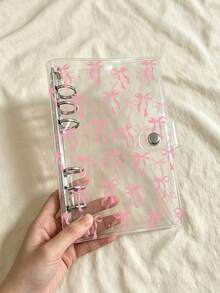 Bow Pattern Transparent Loose-Leaf Binder Cover, 6-Hole PVC Notebook Shell With Snap Button, DIY Diary, Planner, Minimalist PVC Soft Shell Loose-Leaf Binder Cover, Transparent Loose-Leaf Binder Shell, Optional Grid Inner Paper, Solid Color Inner Paper And Loose-Leaf Binder Zipper Bag, Office Document Storage, Photo/Card Storage Album, Scrapbook, Receipt/Ticket Organizer, Back To School, Gift For Planner Enthusiasts - Multicolor - View 2