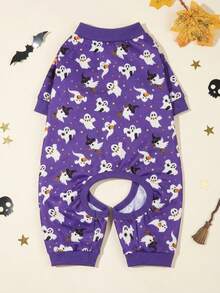 LUCKIE PAL 1pc Halloween Cute Goose Witch Ghost Print Pattern Cat Dog Polyester Four-Legged Pajamas, Elastic Soft Comfortable Warm Pet Cat Dog Suitable For Autumn Winter Indoor Outdoor - Multicolor - View 1
