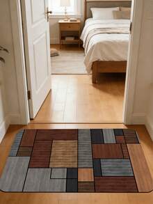 1pc Diatomaceous Earth Kitchen Floor Mat With Patchwork Style Geometric Pattern. The Mat Is Composed Of Multi-Colored Squares, Some Solid And Some With Stripes, Arranged In An Alternating Pattern To Create A Rich And Lively Visual Effect. Luxury Fashion Style Anti-Fatigue Kitchen Rug, Fabric Surface With Absorbent Sponge Core - Multicolor - View 11