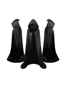Halloween Cloak Cape For Kids, Black Medieval Wizard Robe, Grim Reaper Monk Hat Performance Cape - Multicolor - View 2