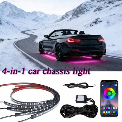 Kit de 4 luces de neón para coche, multicolor RGB-IC DIY, activación por sonido, modo música, control por aplicación y control remoto, luz LED inteligente, kit de luces de neón para coche de alta luminosidad, sin baterías requeridas