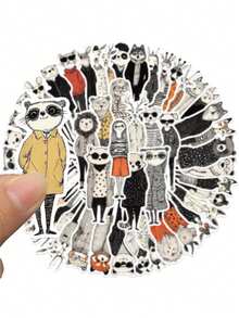 50pcs/Pack Retro Cartoon Fashion Animals Aesthetic Stickers, Decorative Decals For Stationery Notebook Phone Scrapbook Laptop Guitar Luggage Decals - Multicolor - View 8