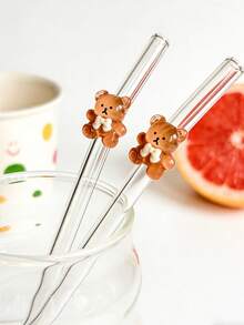 1/2/4pcs Chili Pepper Shaped Glass Drinking Straws, Suitable For Water Cups, Reusable Bent Transparent Thick Glass Straw Set, Kitchen Accessories, Straw Caps, Cold Drinks, Milk Tea, Coffee, Bar, Home, Back To School, Autumn Gifts, Halloween, Christmas - View 6