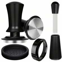 5pcs 51/53/58mm Espresso Accessories Set: Espresso Tamper, WDT Tool, Coffee Distributor, Puck Screen And Dosing Funnel, Suitable For 51mm Coffee Machine And Portafilter - Black - View 12