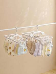 1pc Foldable Drying Rack With 32 Clips, Windproof Clothes Hanging Rack For Socks, Underwear, Bras, Baby Clothes, Towels, Hats And Scarves, Space-Saving Hanging Drying Rack For Balcony, Bathroom, Laundry Room, Travel And Home Storage - Multicolor - View 4