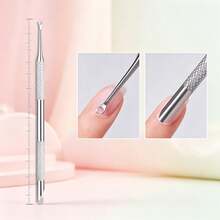 1pc Double-Ended Long Nail Cuticle Pusher, Shiny Silver Round Steel Pusher, Ring-Shaped Exfoliating Steel Scraper, Diamond Anti-Slip Handle For Stable Grip, Ring-Shaped End For Cleaning Nail Surface And Slanted Edge For Pushing Up Cuticle Dead Skin, Suitable For Home Nail DIY, Salon Hand Care, Short Video Nail Styling, Daily Makeup Matching - Multicolor - View 13