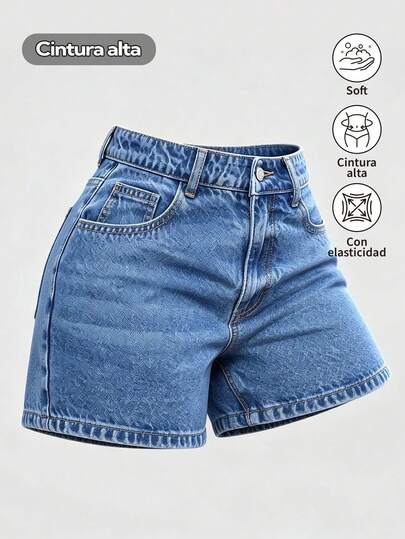 Shorts vaqueros de talle alto lavado vintage para mujer, corte amplio tipo A, bolsillos múltiples, pantalones cortos casuales de verano